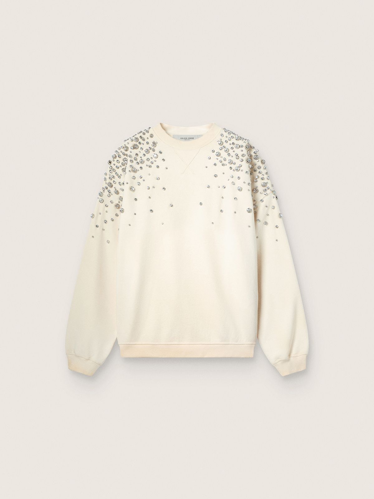 Sweat-shirt unisexe en coton blanc avec cristaux brodés — Golden Goose