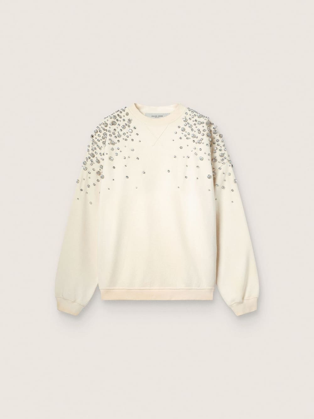 Sweat-shirt unisexe en coton blanc avec cristaux brodés — Golden Goose