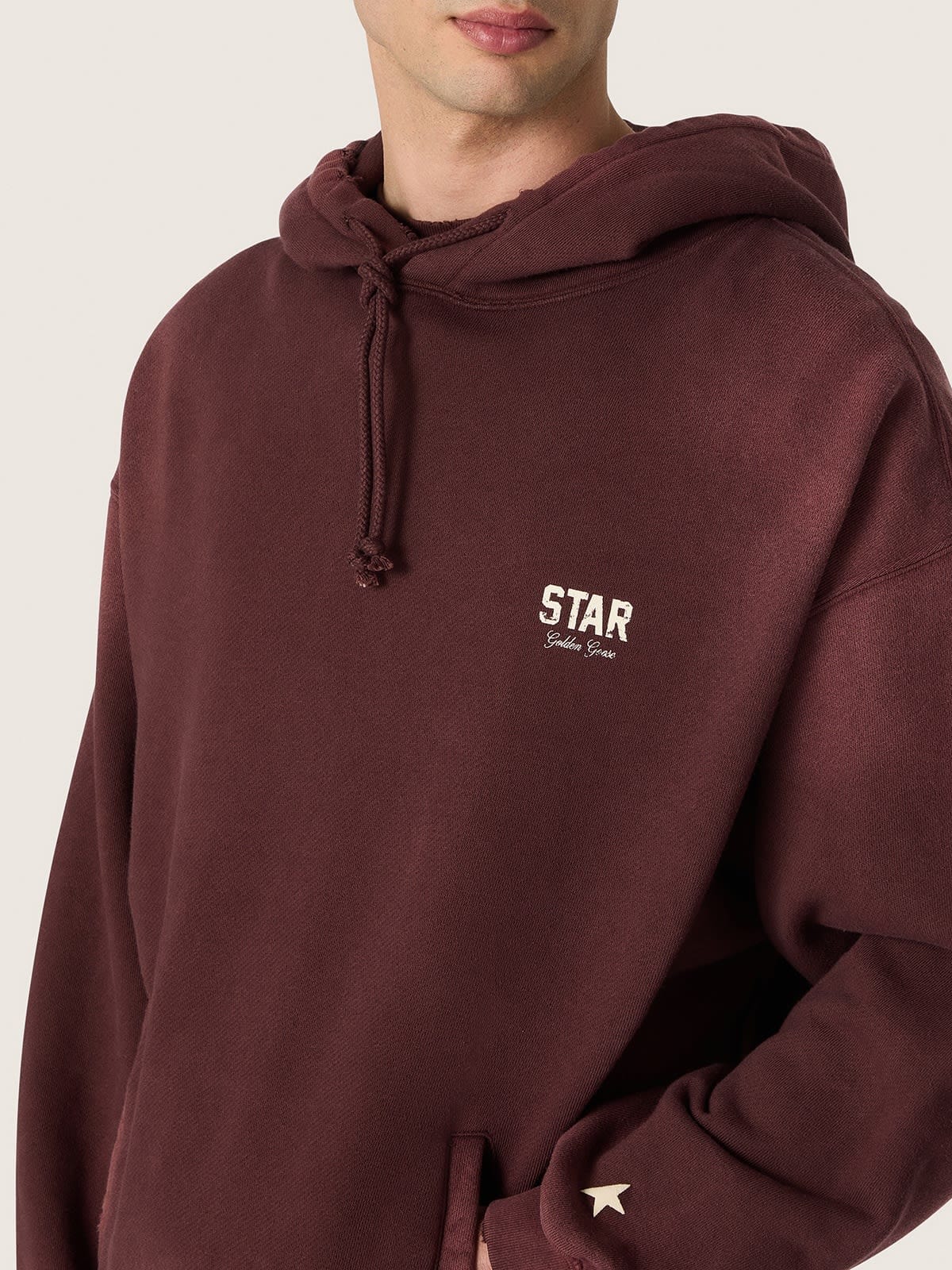 Golden Goose - Felpa unisex con cappuccio in cotone bordeaux con logo in 