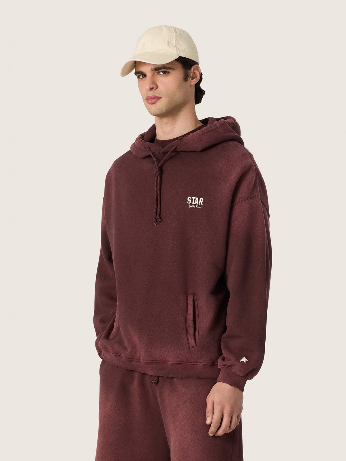Golden Goose - Felpa unisex con cappuccio in cotone bordeaux con logo in 