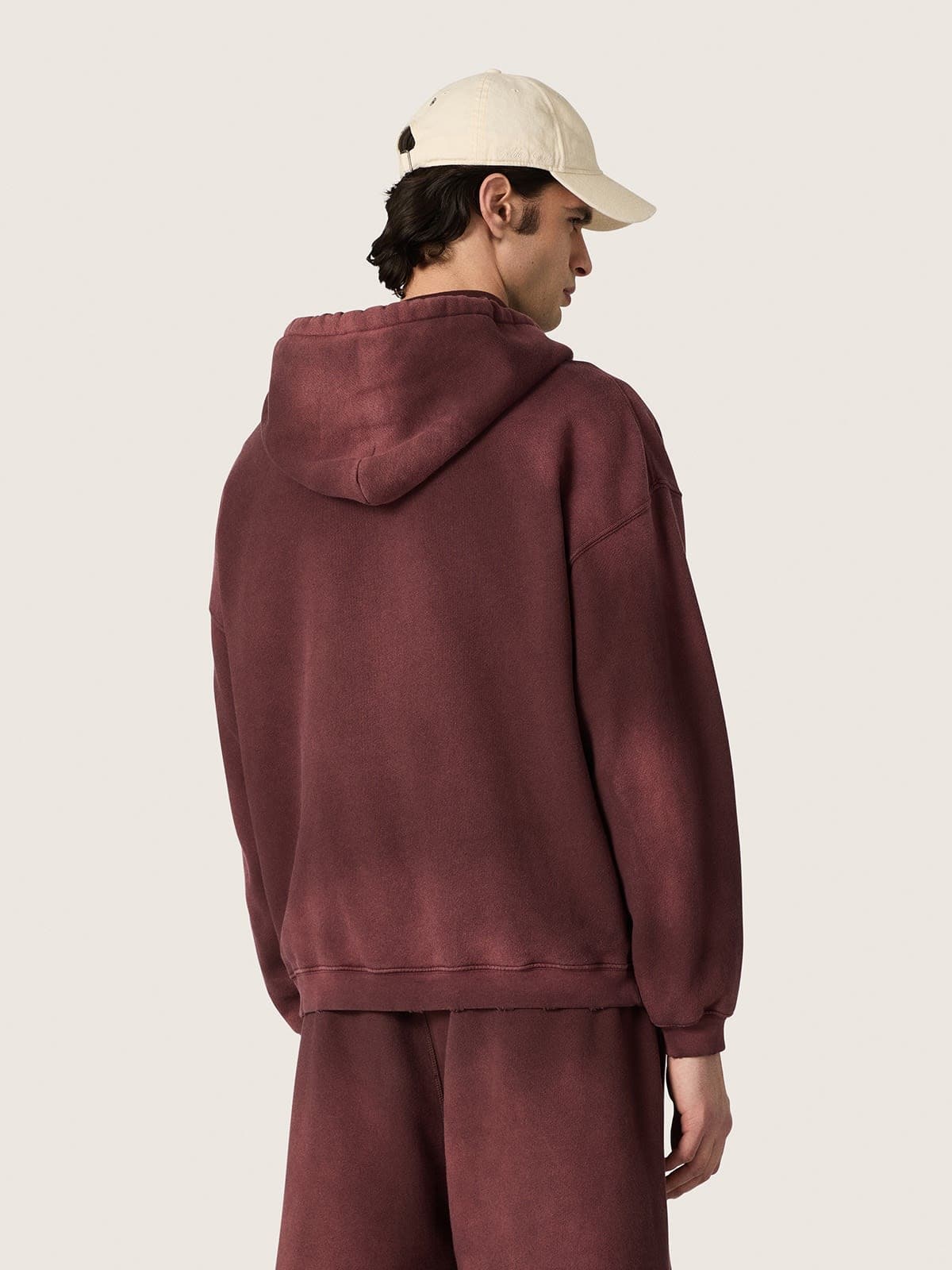 Golden Goose - Felpa unisex con cappuccio in cotone bordeaux con logo in 