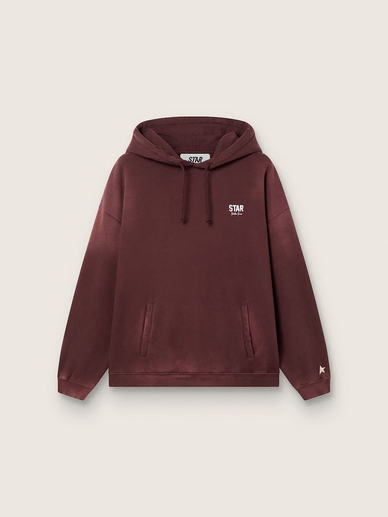 Unisex hooded sweatshirt in burgundy cotton with logo