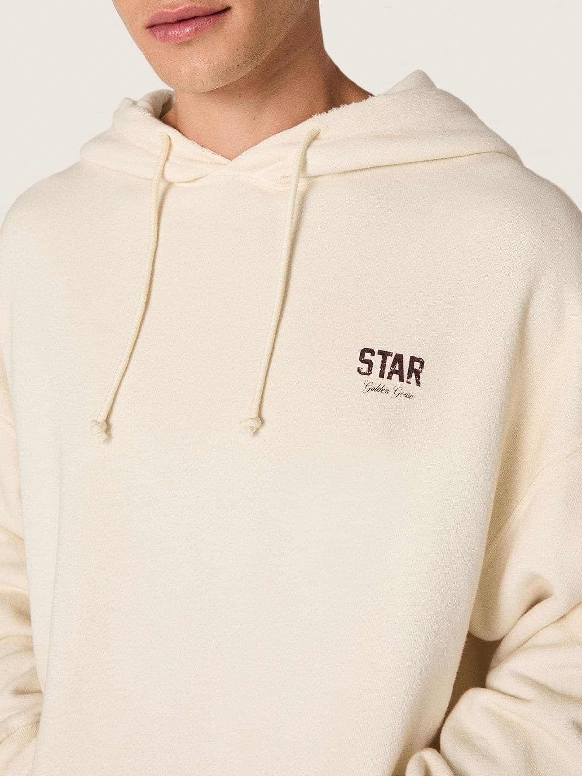 Golden Goose - Star unisex hooded sweatshirt in white cotton with logo print in 