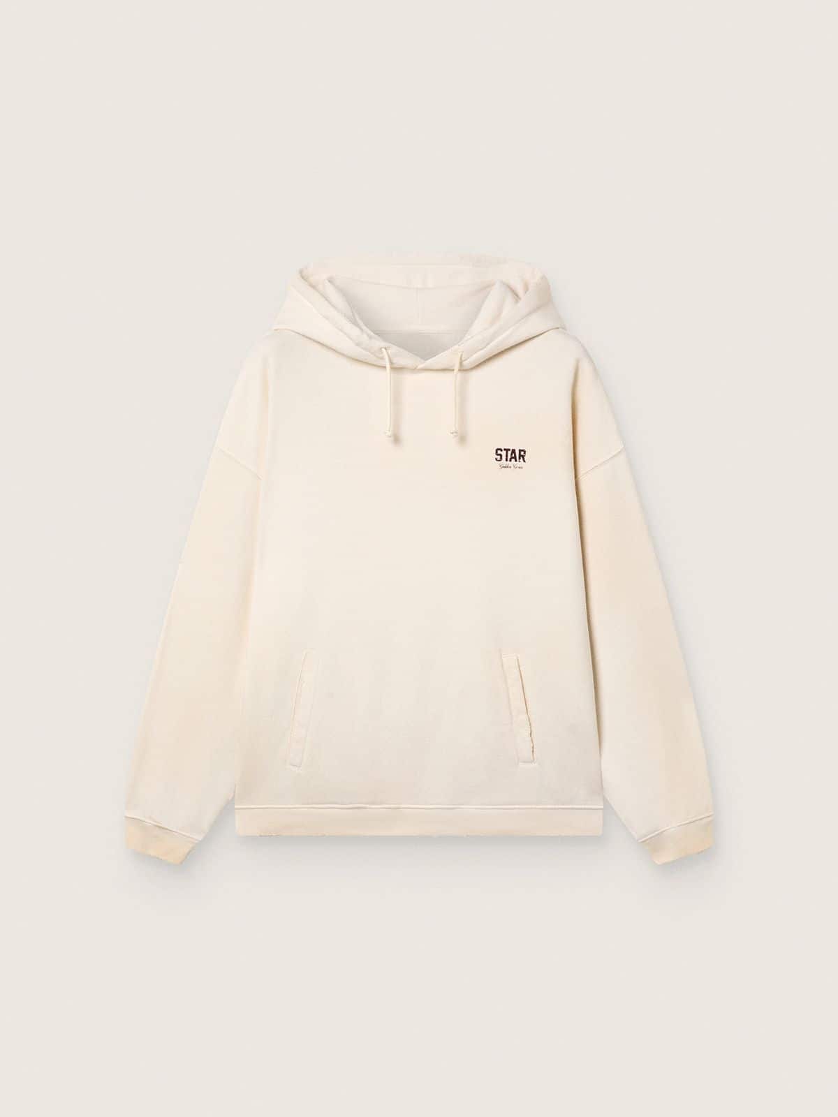 Golden Goose - Star unisex hooded sweatshirt in white cotton with logo print in 