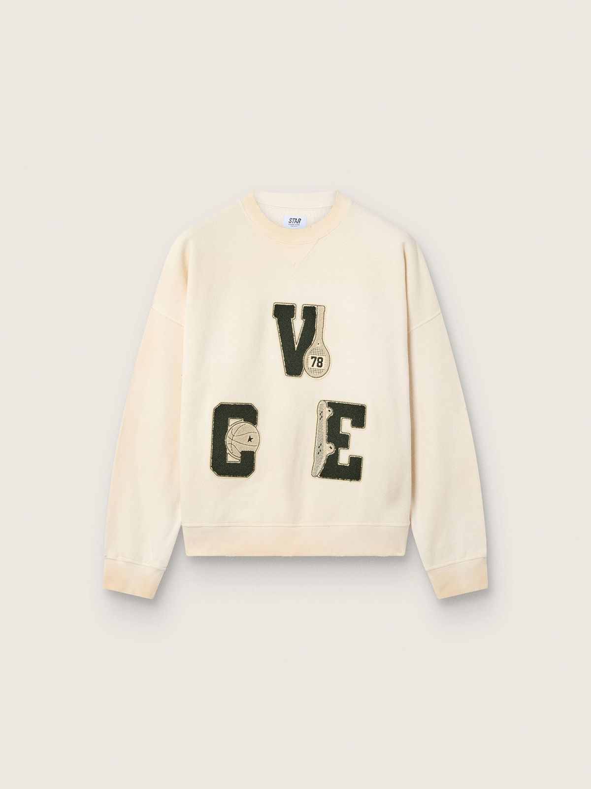 Sweat-shirt unisexe Star en coton blanc vintage avec patch brodé VCE — Golden Goose