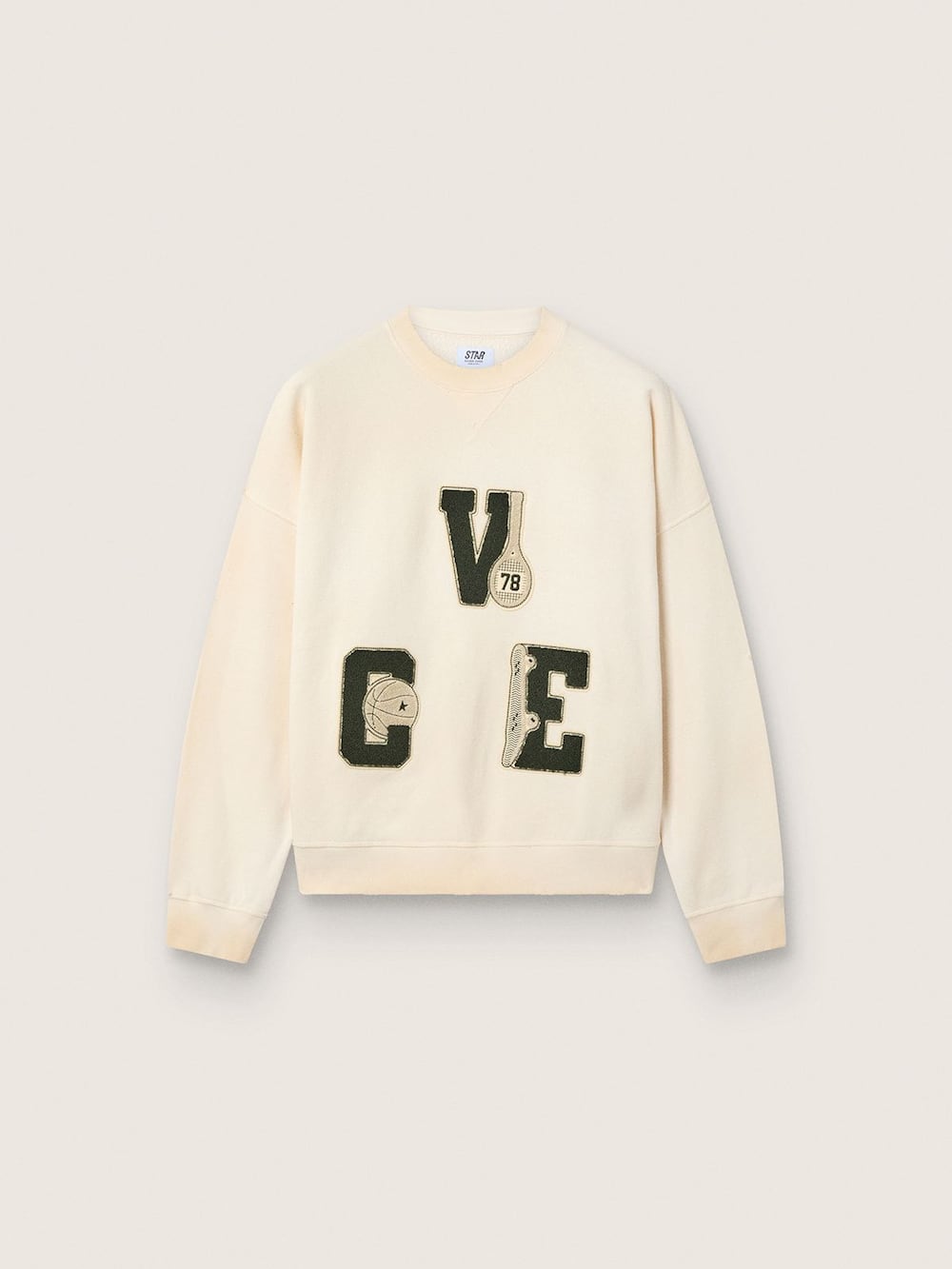 Sweat-shirt unisexe Star en coton blanc vintage avec patch brodé VCE — Golden Goose
