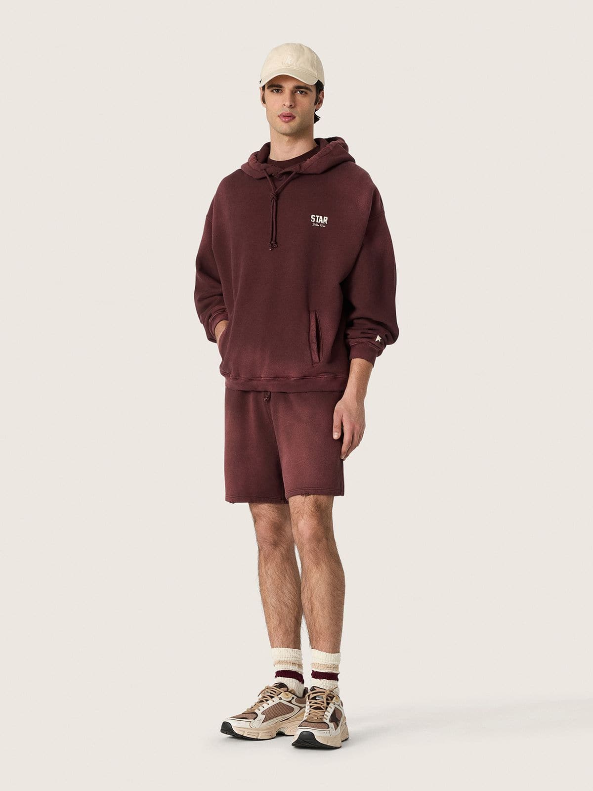 Golden Goose - Shorts jogging unisex in felpa di cotone bordeaux in 
