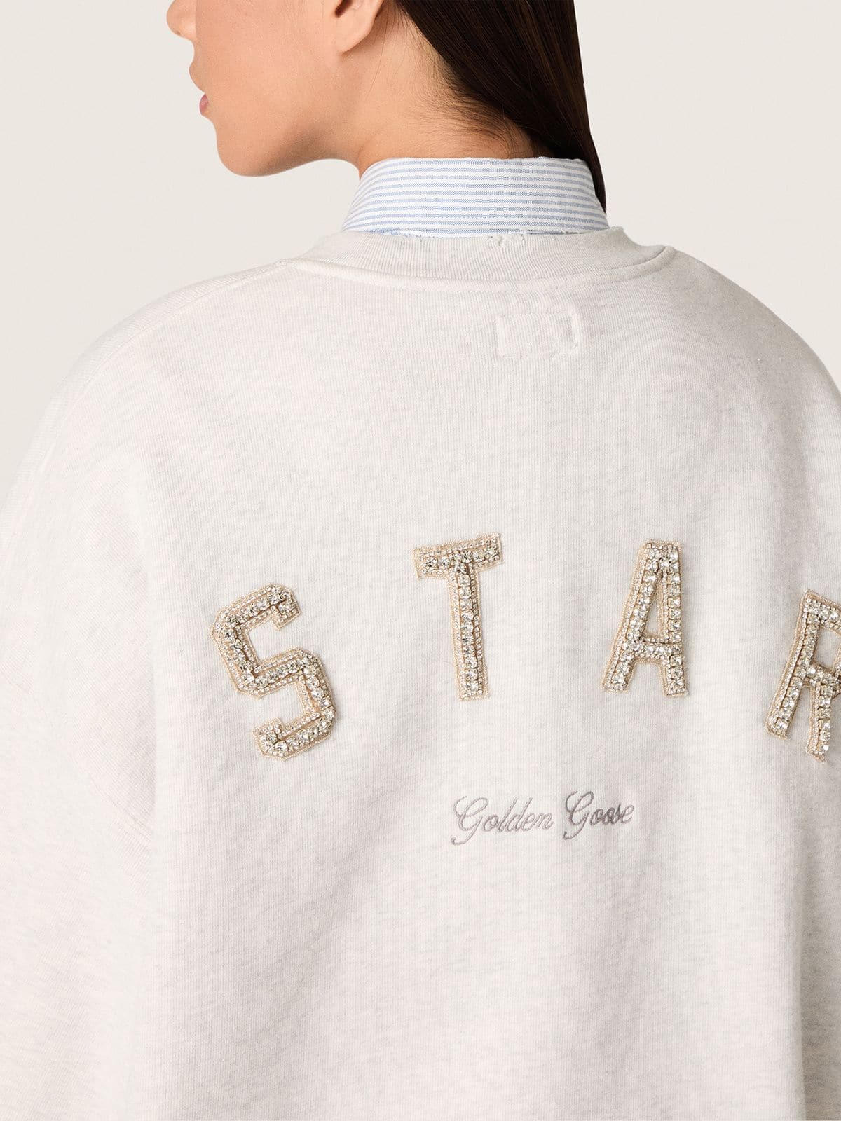 Golden Goose - Sweat-shirt unisexe Star en coton gris avec broderie et cristaux in 