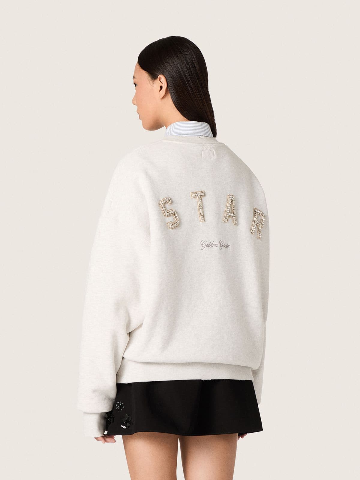 Golden Goose - Sweat-shirt unisexe Star en coton gris avec broderie et cristaux in 