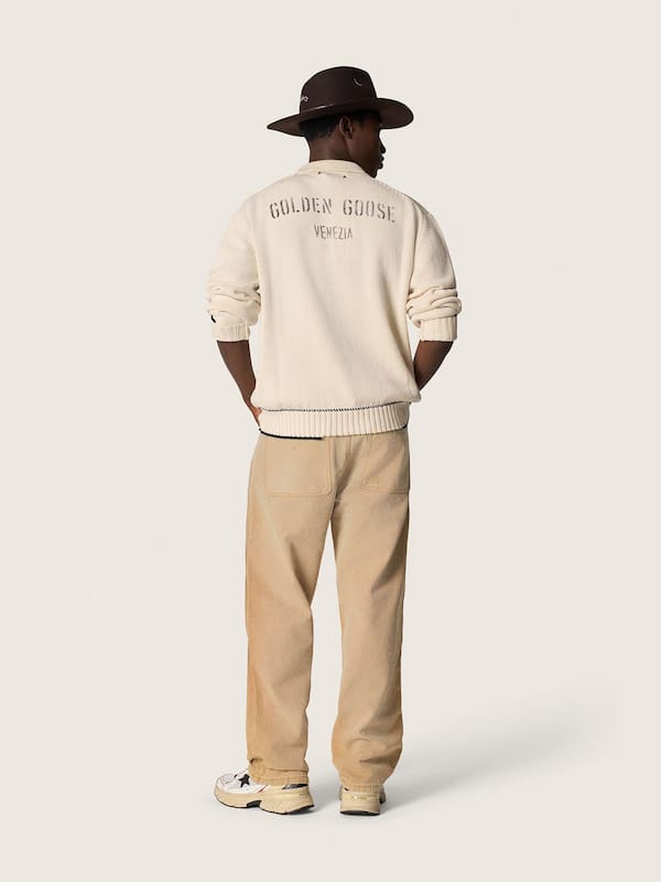 Golden Goose - Dark brown fedora hat with leather strap and white embroidery in 