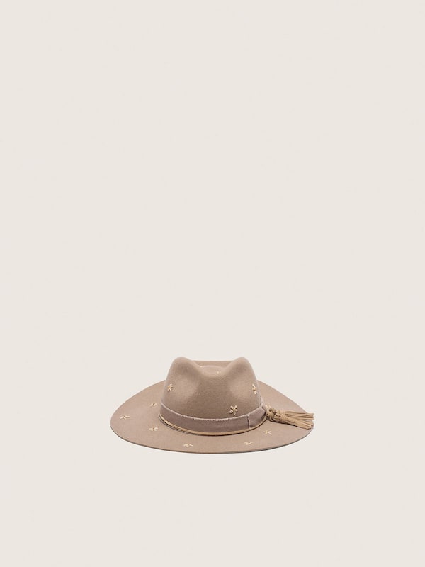 Golden Goose Beige fedora hat with double strap and flower embroidery with beads Hats beige unisex