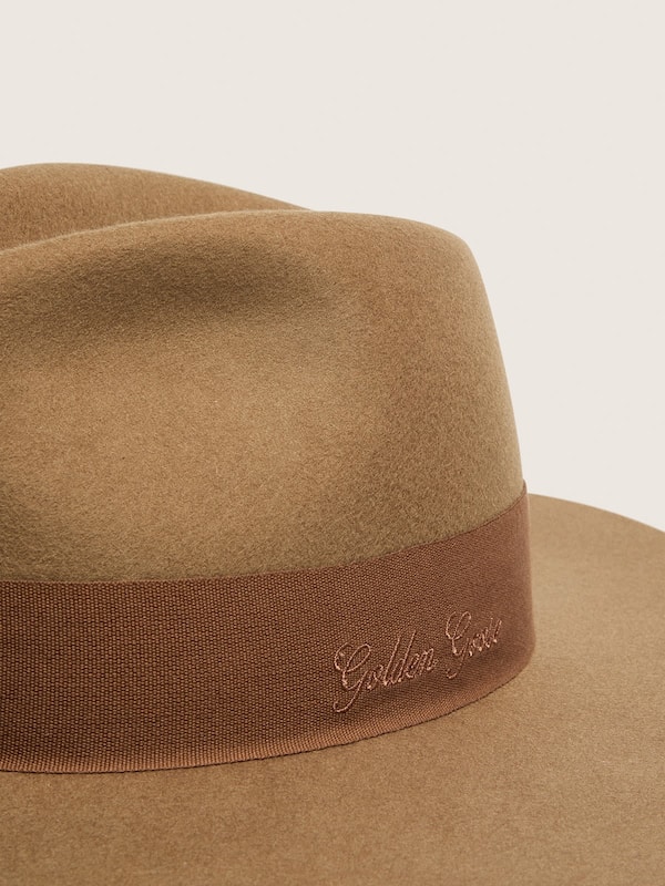 Golden Goose - Beige fedora hat with ribbon strap and silver star in 