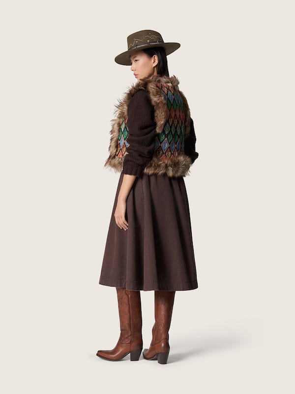 Golden Goose - Olive-green fedora hat with brown ribbon and desert-themed embroidery in 