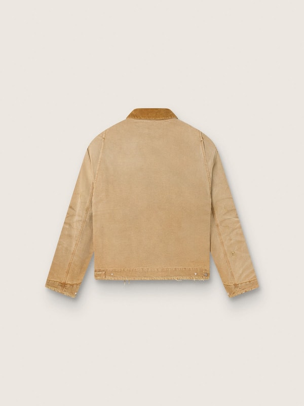 Chaqueta reversible unisex de algod&oacute;n beige con patr&oacute;n a cuadros