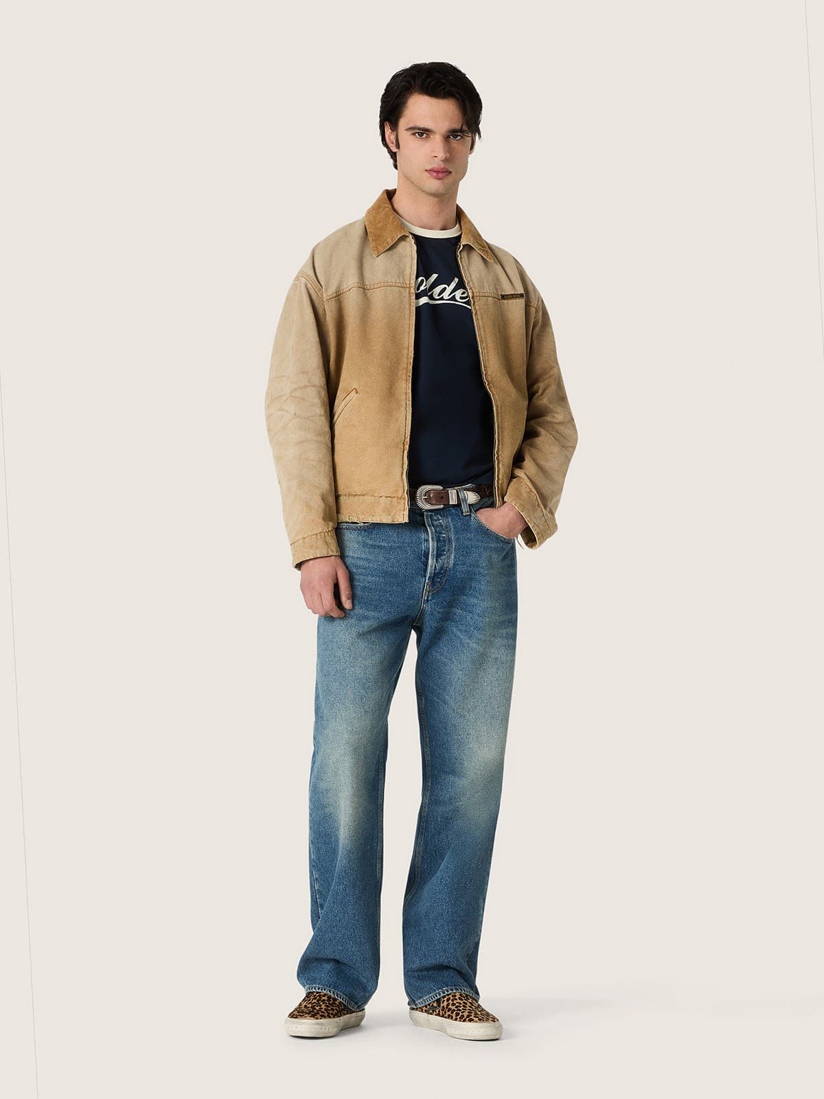 Golden Goose - Giacca reversibile unisex in cotone beige con motivo check in 