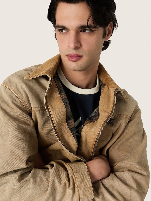 Golden Goose - Unisex reversible jacket in beige cotton with check pattern in 