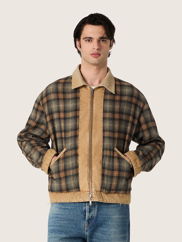 Golden Goose - Unisex reversible jacket in beige cotton with check pattern in 