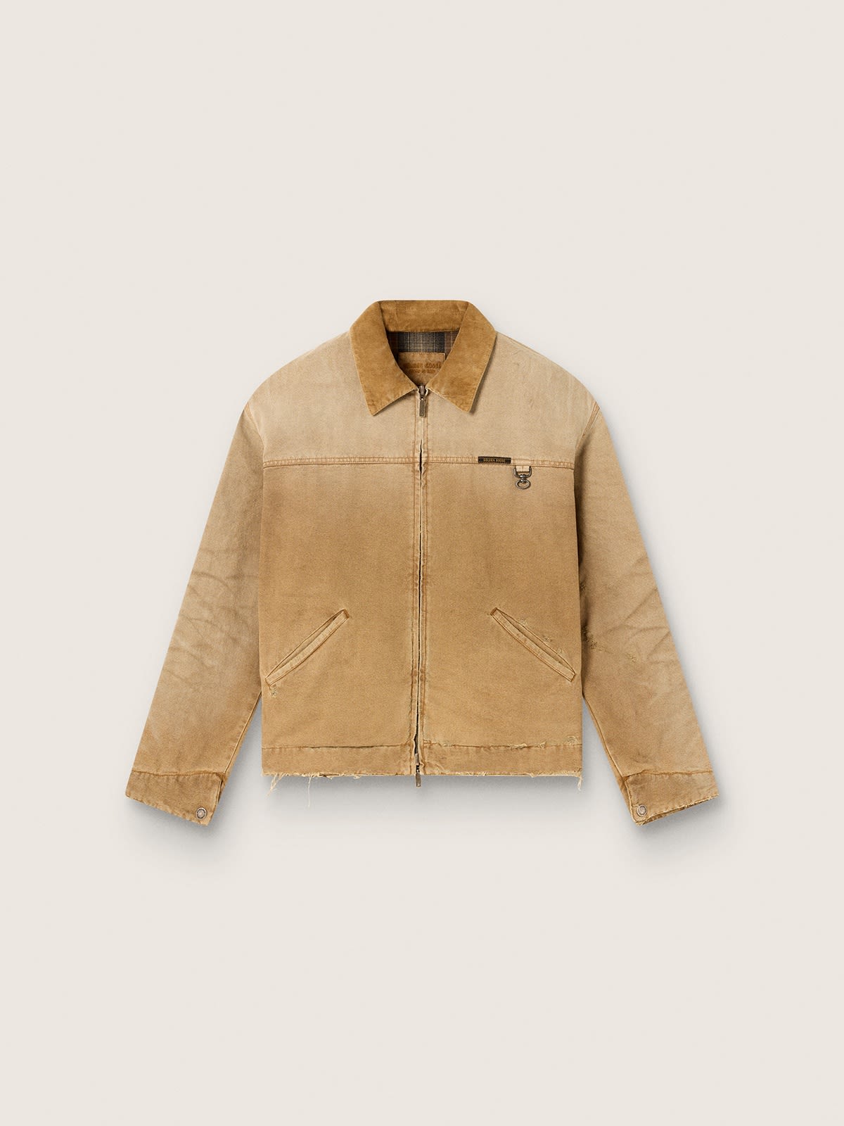 Veste réversible unisexe en coton beige avec motif à carreaux — Golden Goose