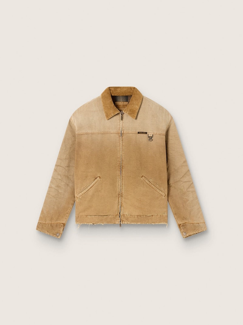 Unisex-Wendejacke aus beigefarbener Baumwolle mit Karomuster