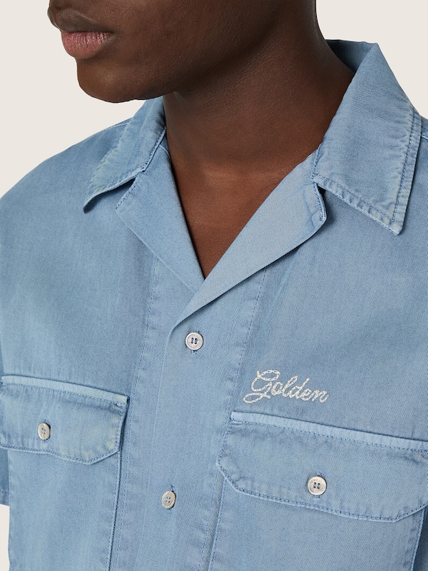 Golden Goose - Camicia unisex in denim azzurro con ricamo sul retro in 