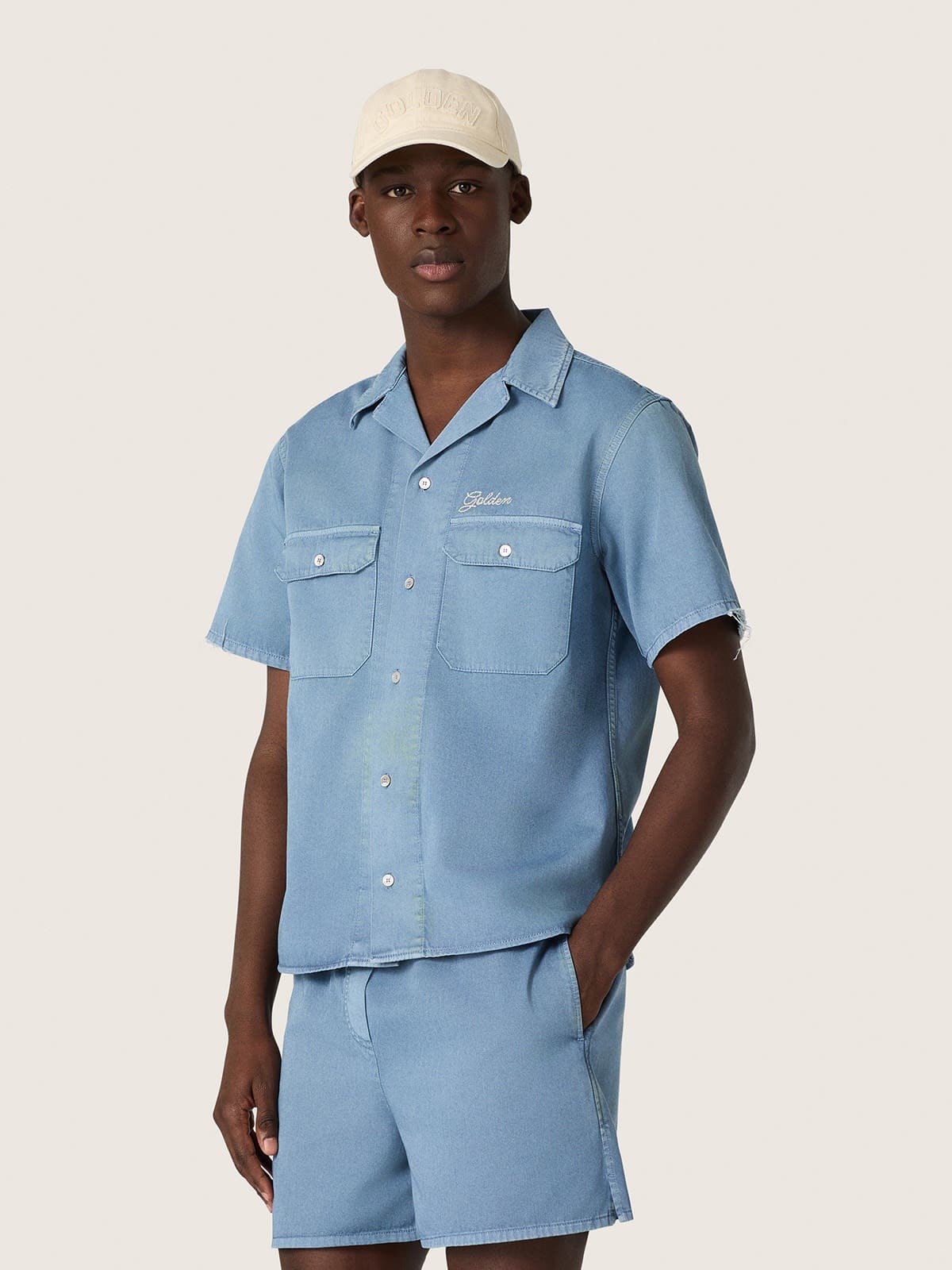 Golden Goose - Camicia unisex in denim azzurro con ricamo sul retro in 