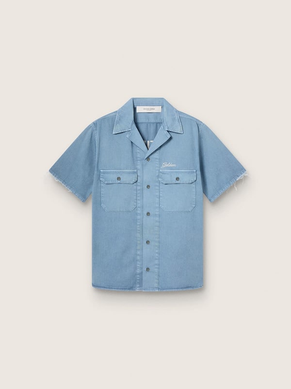 Golden Goose - Camicia unisex in denim azzurro con ricamo sul retro in 