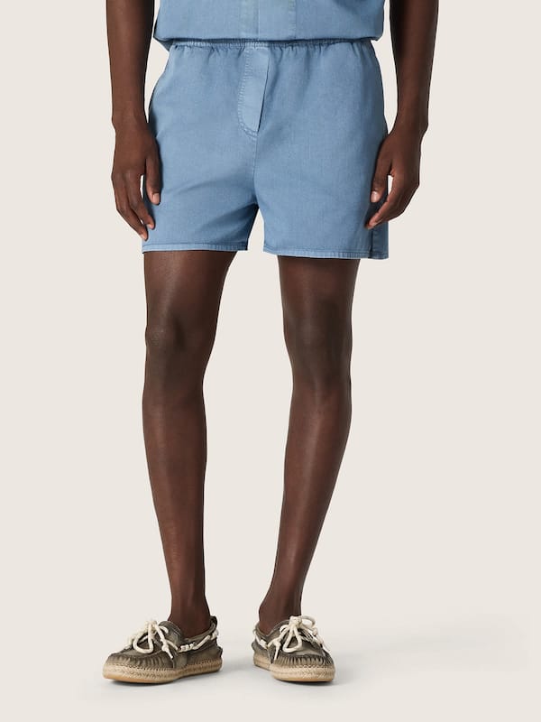 Golden Goose - Short unisexe en serg&eacute; de coton bleu ciel clair in 
