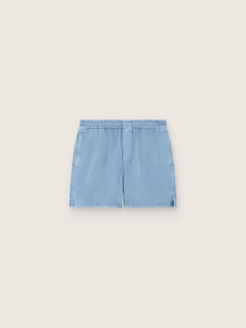 Short unisexe en serg&eacute; de coton bleu ciel clair