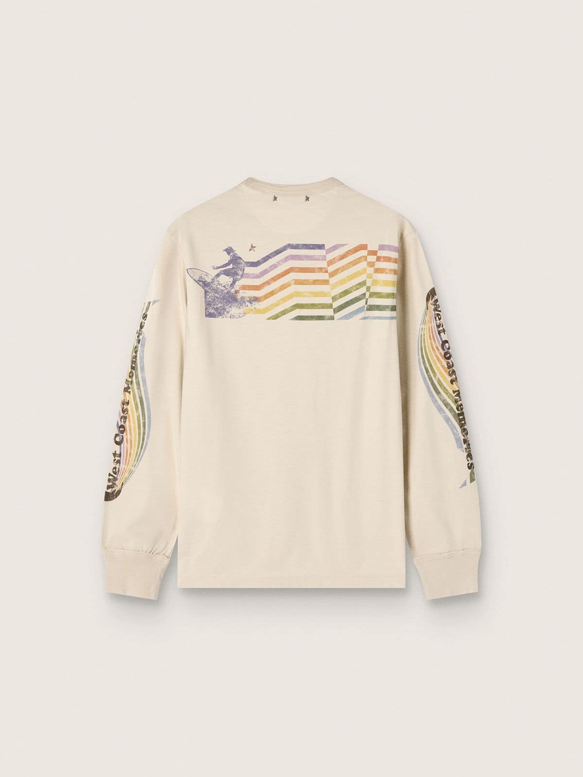 Golden Goose - Camiseta unisex de manga larga de algod&oacute;n blanco con estampado multicolor in 