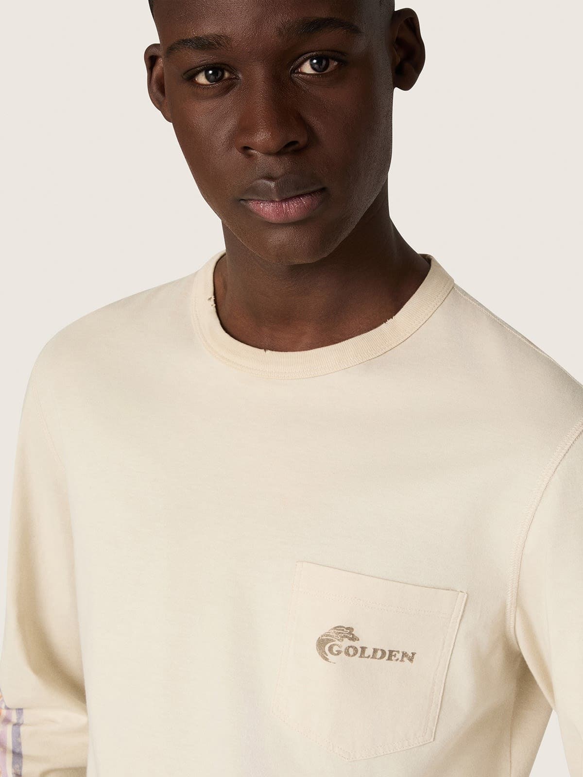 Golden Goose - Camiseta unisex de manga larga de algod&oacute;n blanco con estampado multicolor in 