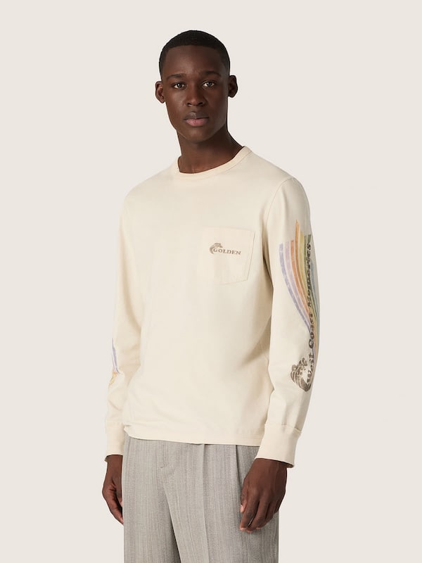 Golden Goose - Unisex long-sleeved T-shirt in white cotton with multicolor print in 