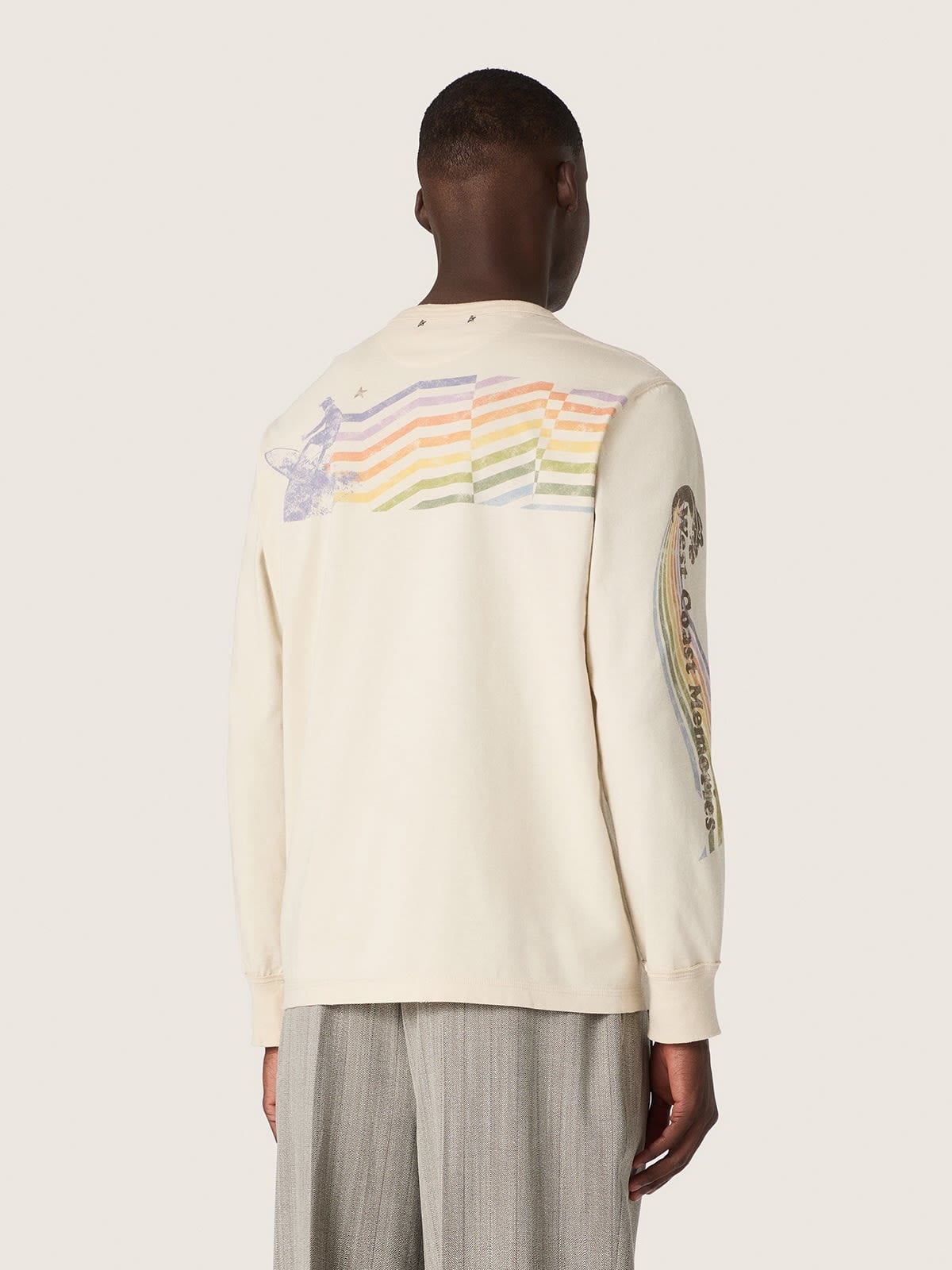 Golden Goose - Camiseta unisex de manga larga de algod&oacute;n blanco con estampado multicolor in 