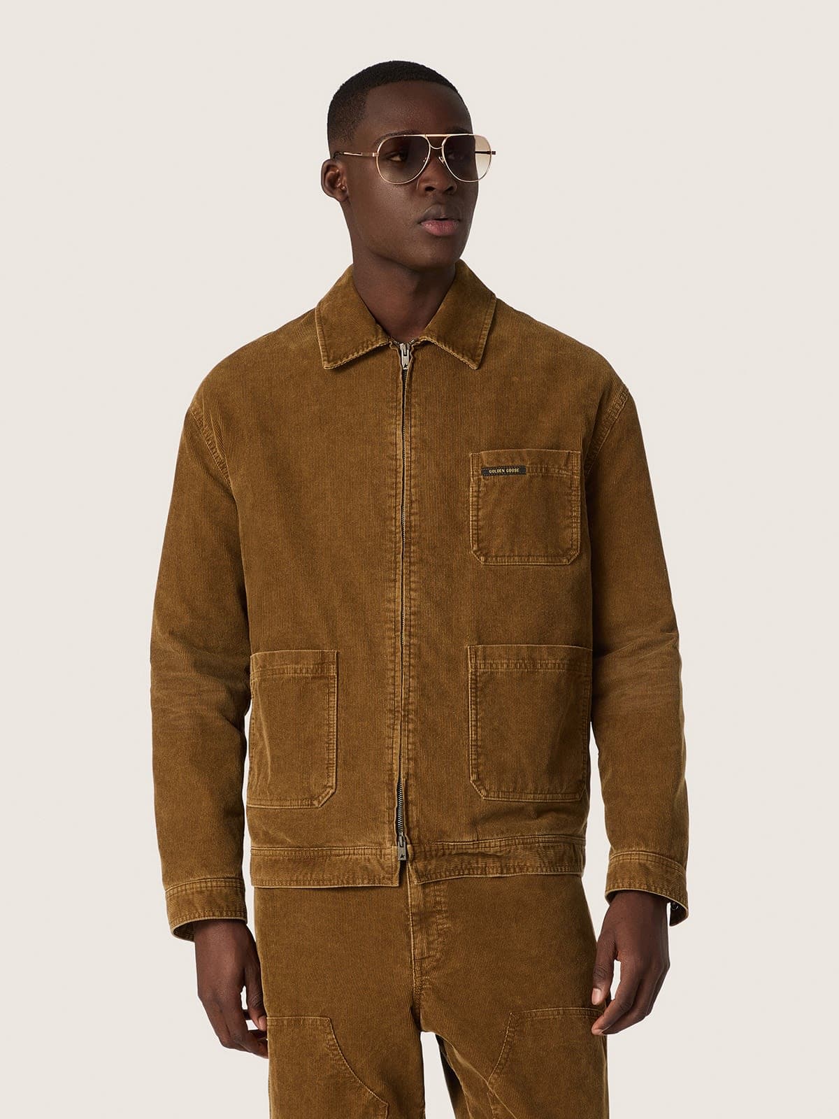 Golden Goose - Bernsteinfarbene Unisex-Jacke aus Rippensamt in 