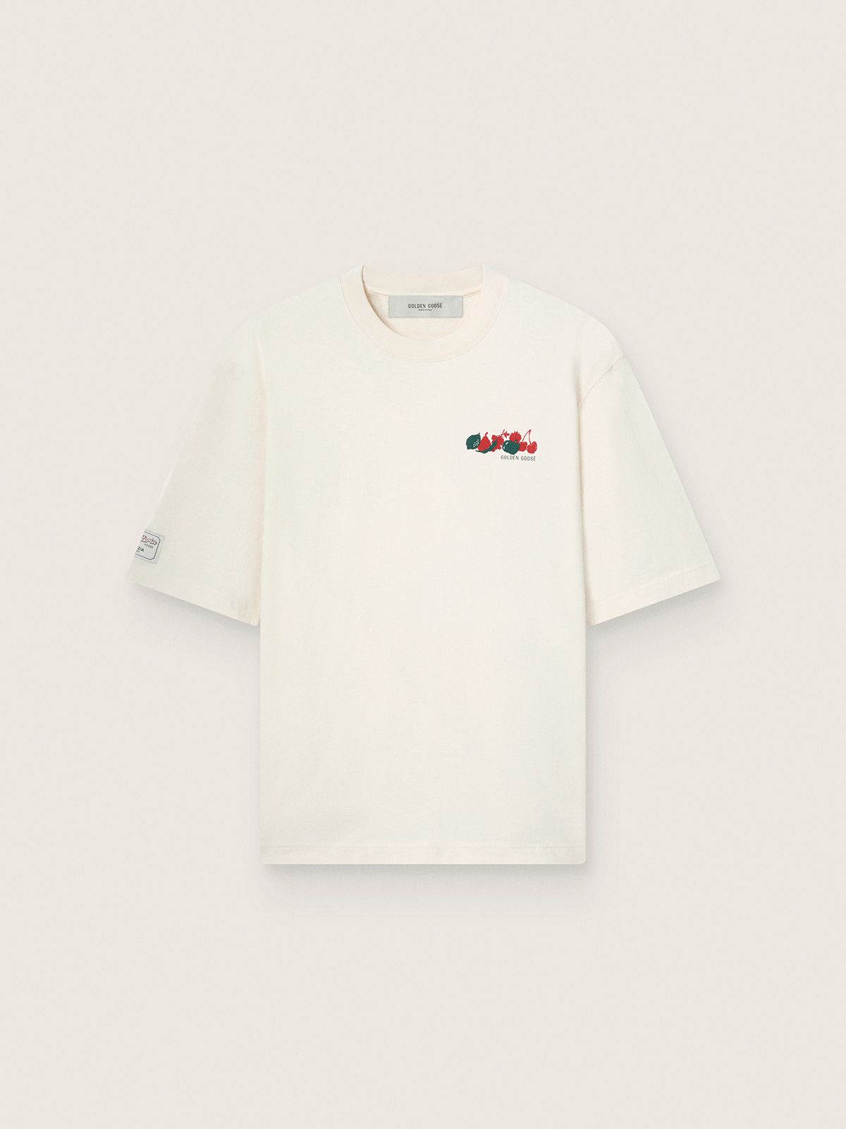 T-shirt unisexe Resort en coton blanc avec imprimé et logo — Golden Goose