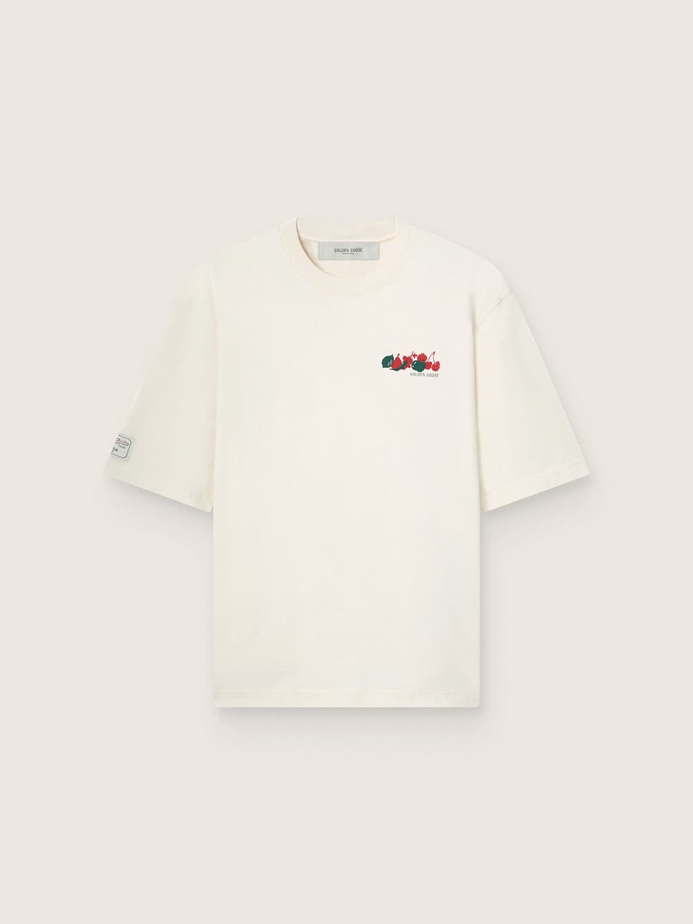 T-shirt unisexe Resort en coton blanc avec imprimé et logo — Golden Goose