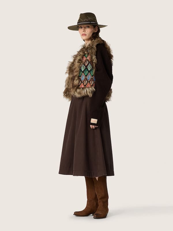 Unisex cardigan in Casentino-effect brown wool