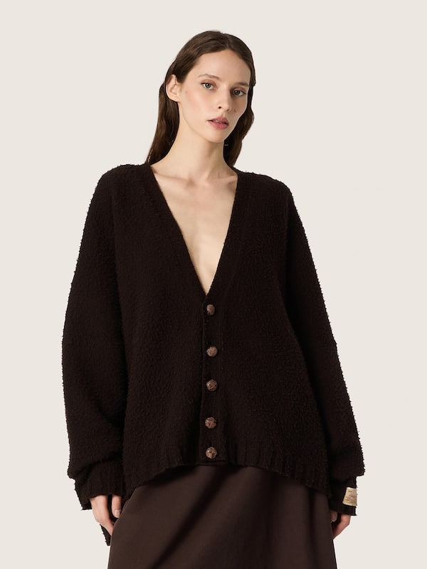 Golden Goose - Unisex cardigan in Casentino-effect brown wool in 