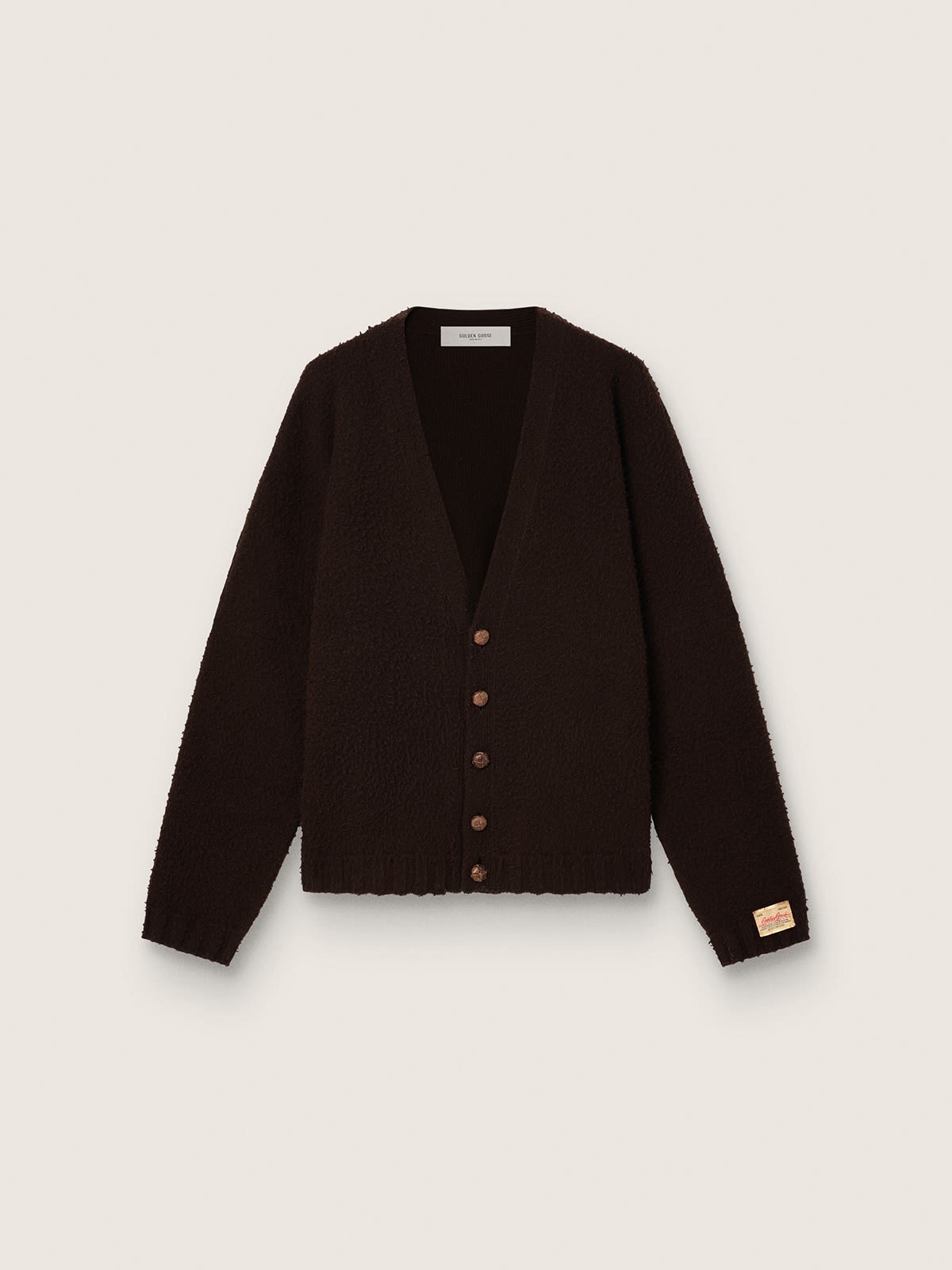 Cardigan unisexe en laine marron effet Casentino — Golden Goose