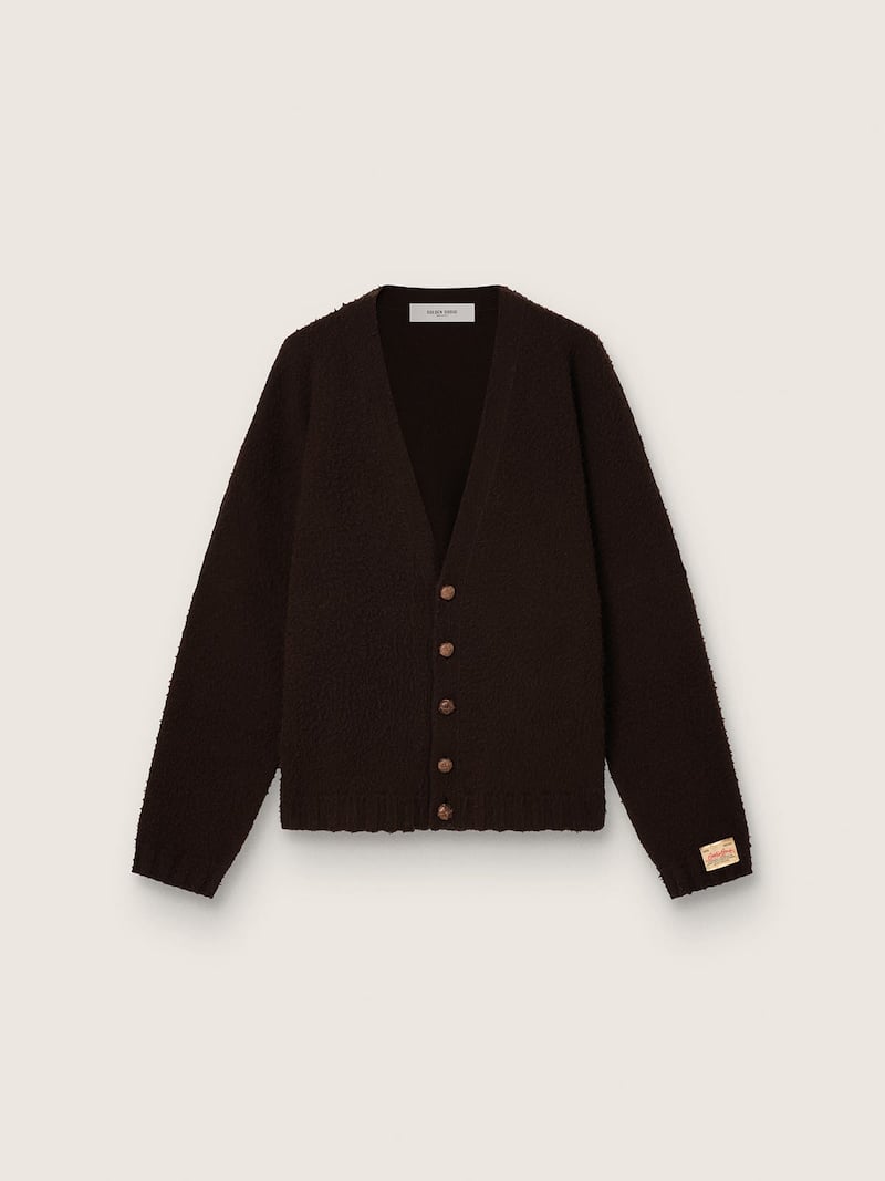 Unisex cardigan in Casentino-effect brown wool
