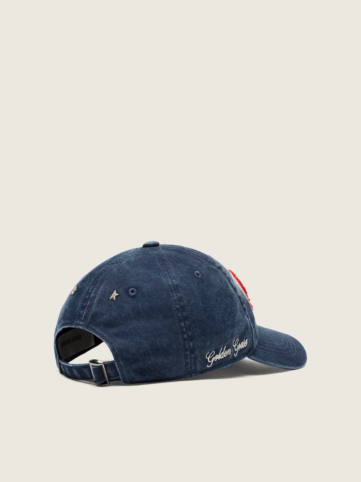 Golden Goose - Denim blue baseball cap with red and white terry &ldquo;Golden&rdquo; patch in 