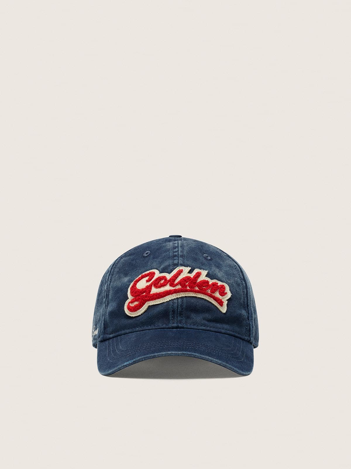 Golden Goose - Denim blue baseball cap with red and white terry &ldquo;Golden&rdquo; patch in 