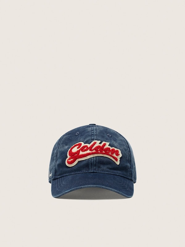 Golden Goose - Denim blue baseball cap with red and white terry &ldquo;Golden&rdquo; patch in 