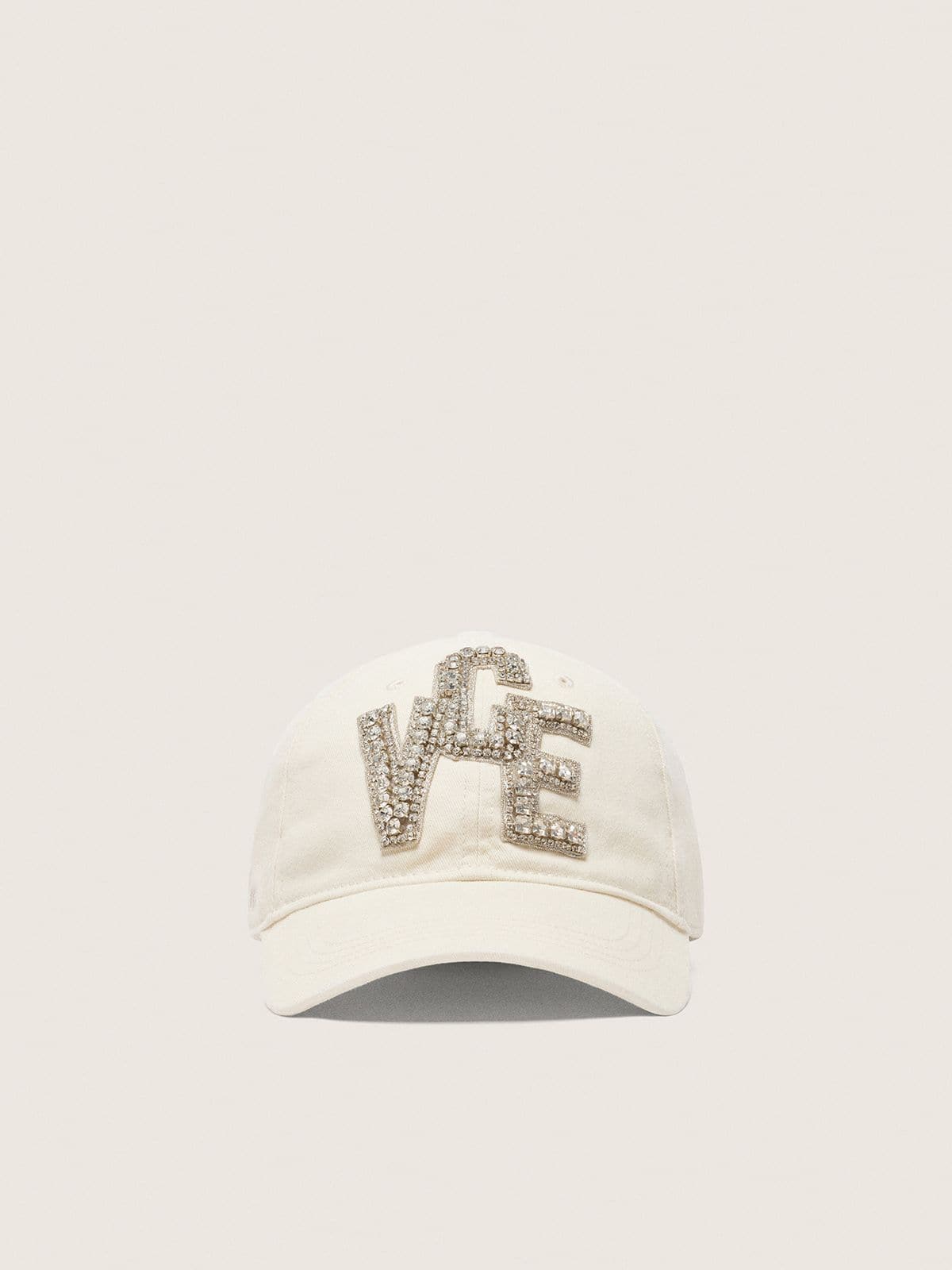 Golden Goose - Ekr&uuml;farbene Baseballcap mit &bdquo;V.C.E.&ldquo;-Patch mit silberfarbenen Kristallen in 