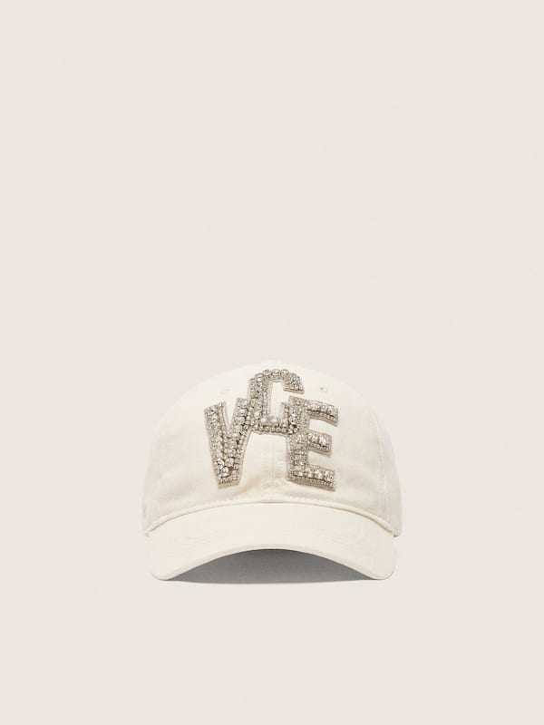 Golden Goose Ecru baseball cap with silver crystal &ldquo;V.C.E.&rdquo; patch Hats white unisex