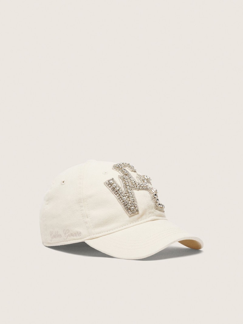 Golden Goose - Ecru baseball cap with silver crystal &ldquo;V.C.E.&rdquo; patch in 