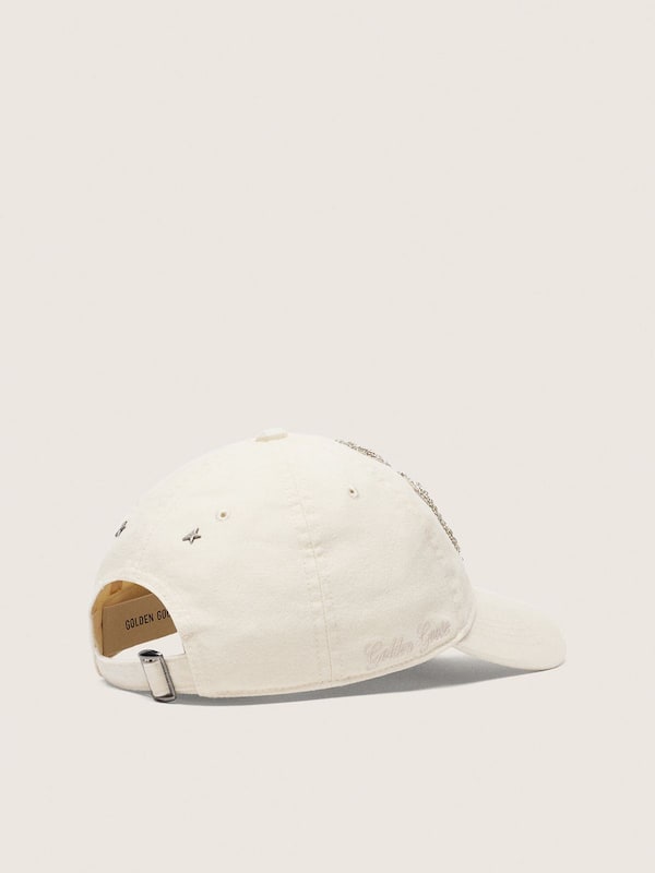 Golden Goose Ecru baseball cap with silver crystal &ldquo;V.C.E.&rdquo; patch Hats white unisex