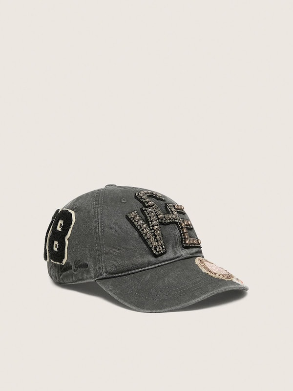 Anthracite baseball cap with black crystal &ldquo;V.C.E.&rdquo; patch and heritage patches