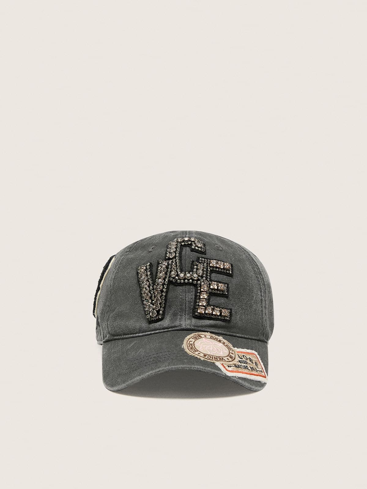 Golden Goose - Baseballcap in Anthrazit mit &bdquo;V.C.E.&ldquo;-Patch mit schwarzen Kristallen und Heritage-Patch in 