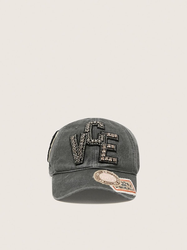Golden Goose - Anthracite baseball cap with black crystal &ldquo;V.C.E.&rdquo; patch and heritage patches in 