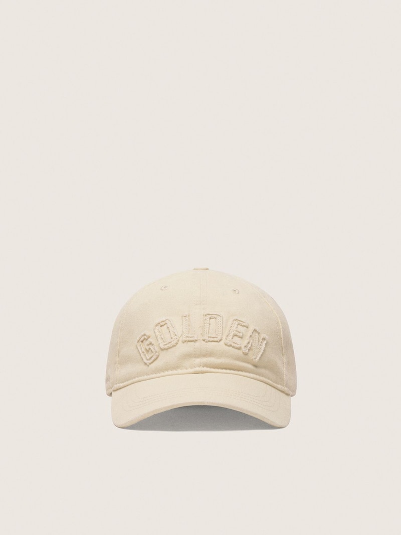 Golden Goose - Cappellino da baseball di color ecr&ugrave; con patch "Golden" ton sur ton in 